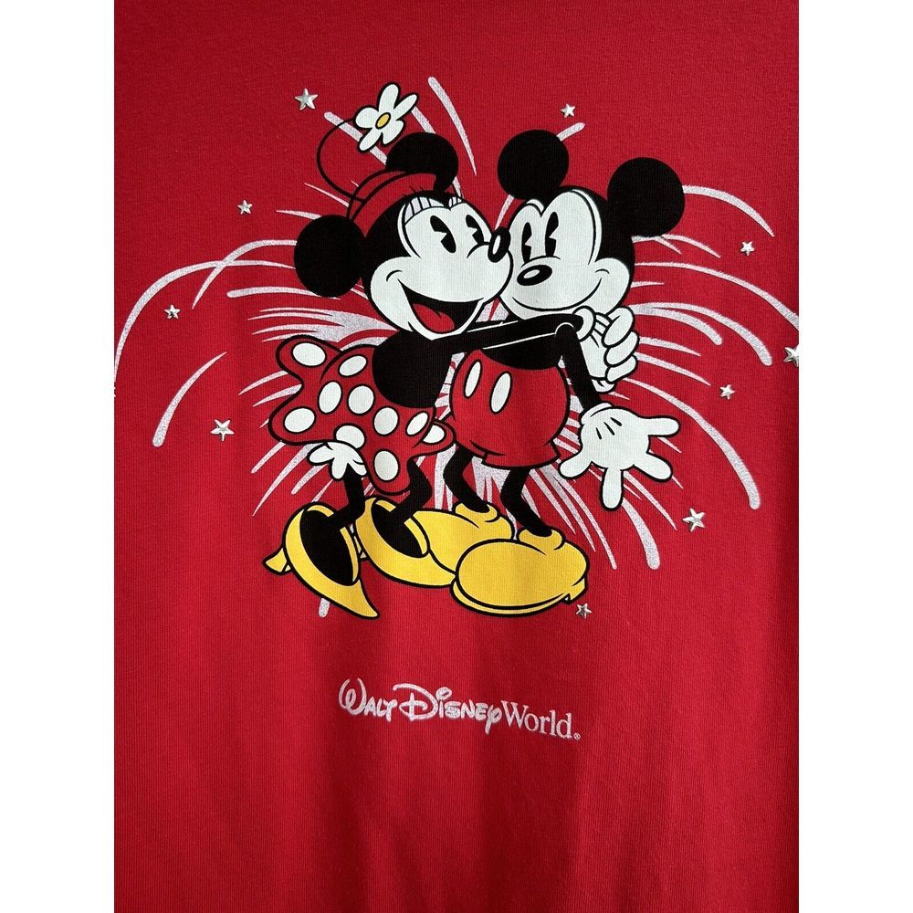 Disney Parks red Mickey and Minnie metal stud stars short sleeve t shirt Sz L - Picture 2 of 4